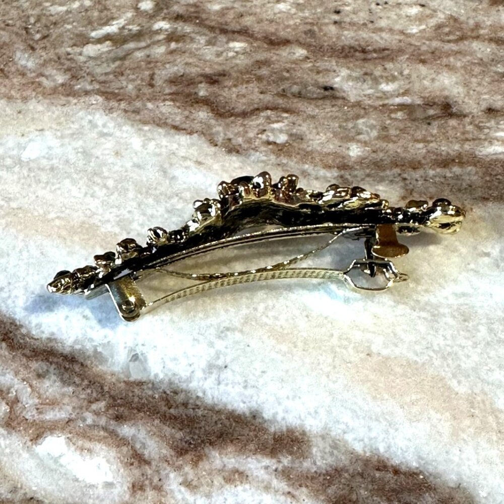 Jet Black & Marcasite Gray Floral Crystal Rhinestone Medium Barrette/Hair Clip - Picture 5 of 6